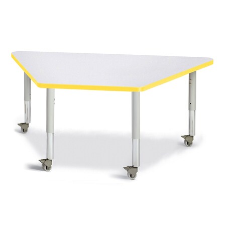Jonti-Craft Berries Trapezoid Activity Tables, 30 in. x 60 in., Mobile, Freckled Gray/Yellow/Gray 6443JCM007